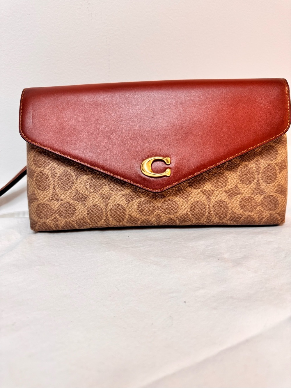 Coach Envelope Clutch with Red Leather Flap and Signature Canvas
